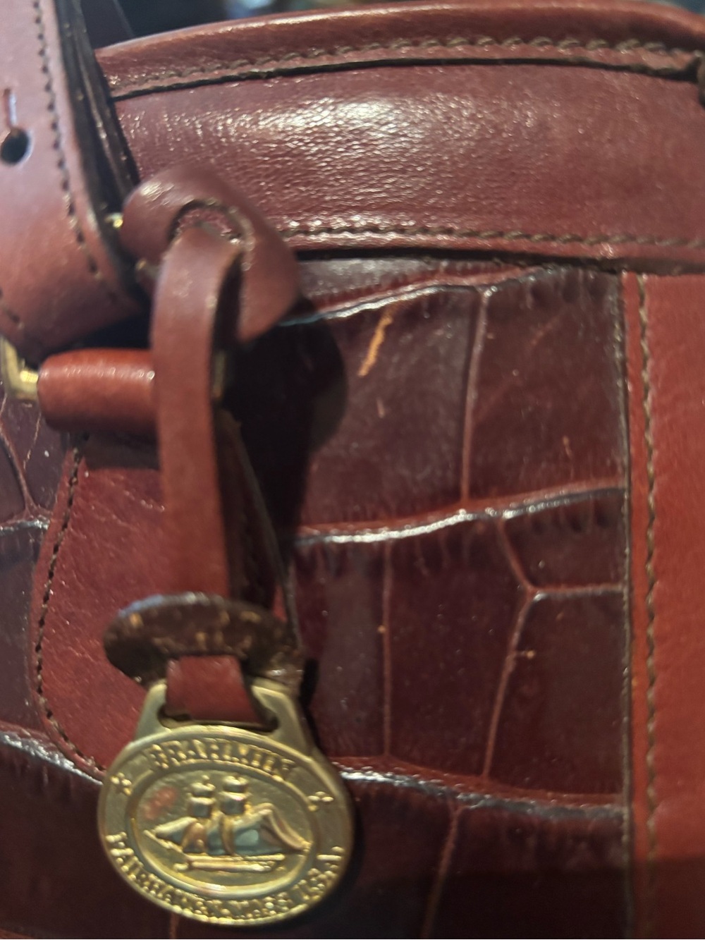 Brahmin Vintage Rich Brown Croc-Embossed Leather Shoulder Bag - Picture 12 of 12